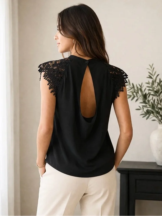 Romantic Black Lace Sheer Top Whimsigoth Goth Cut Out Back Blouse Medium - Picture 8 of 9